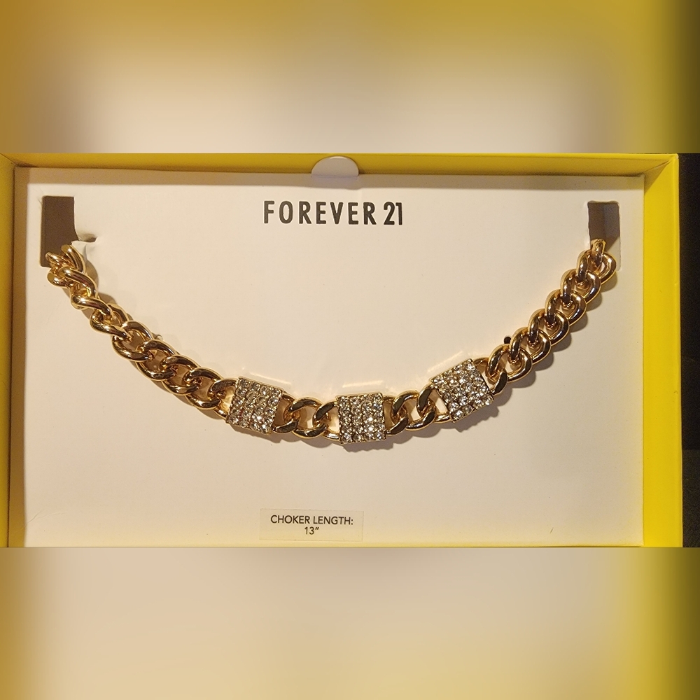 Forever 21 Gold Tone  w/Rhinestone Choker Necklace